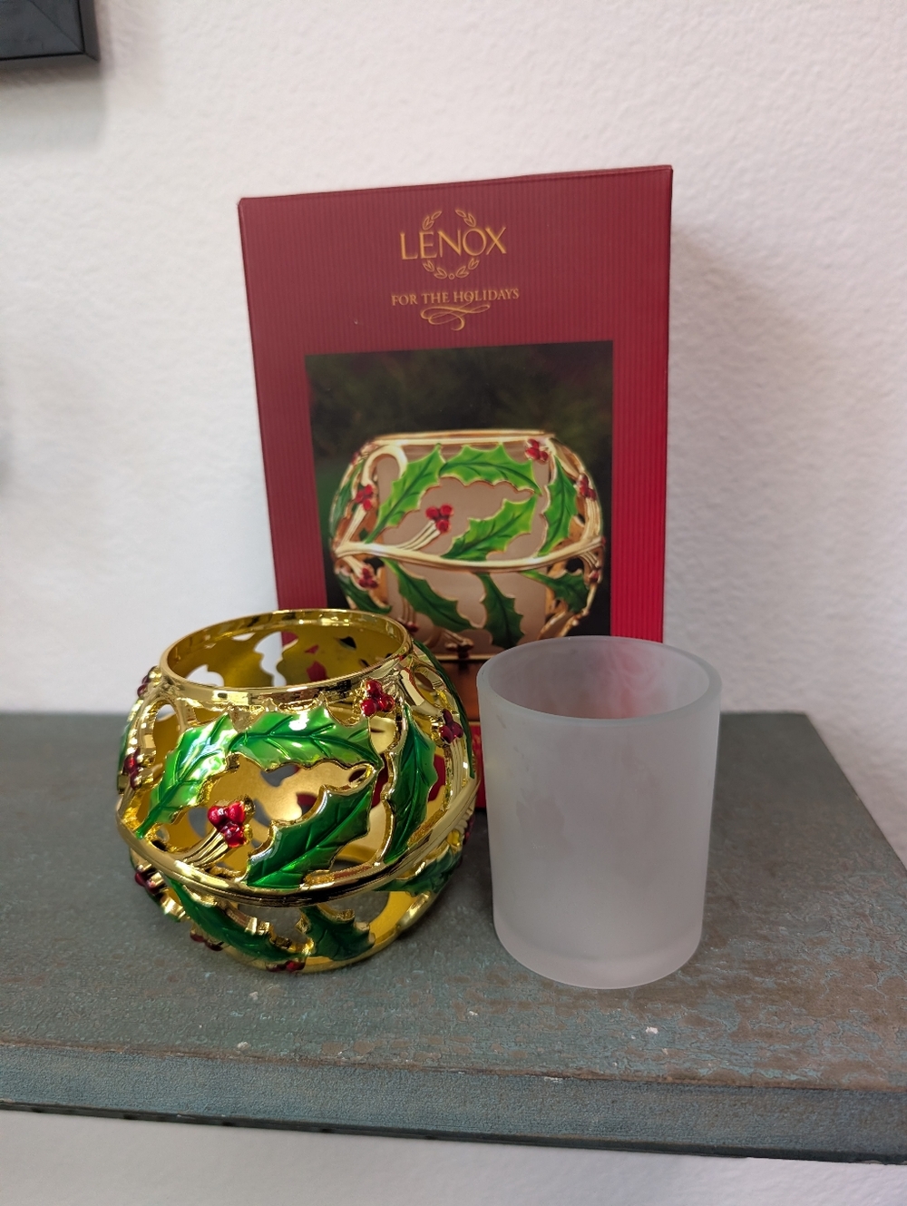 Lenox For the Holidays Holiday Gold Holly Votive Tea-Light Candle Holder NIB